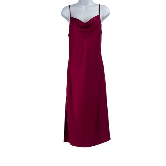 Fleur Du Mal Cowl Neck Sleeveless 100% Silk Slit Midi Dress Bordeaux Small - Picture 5 of 12